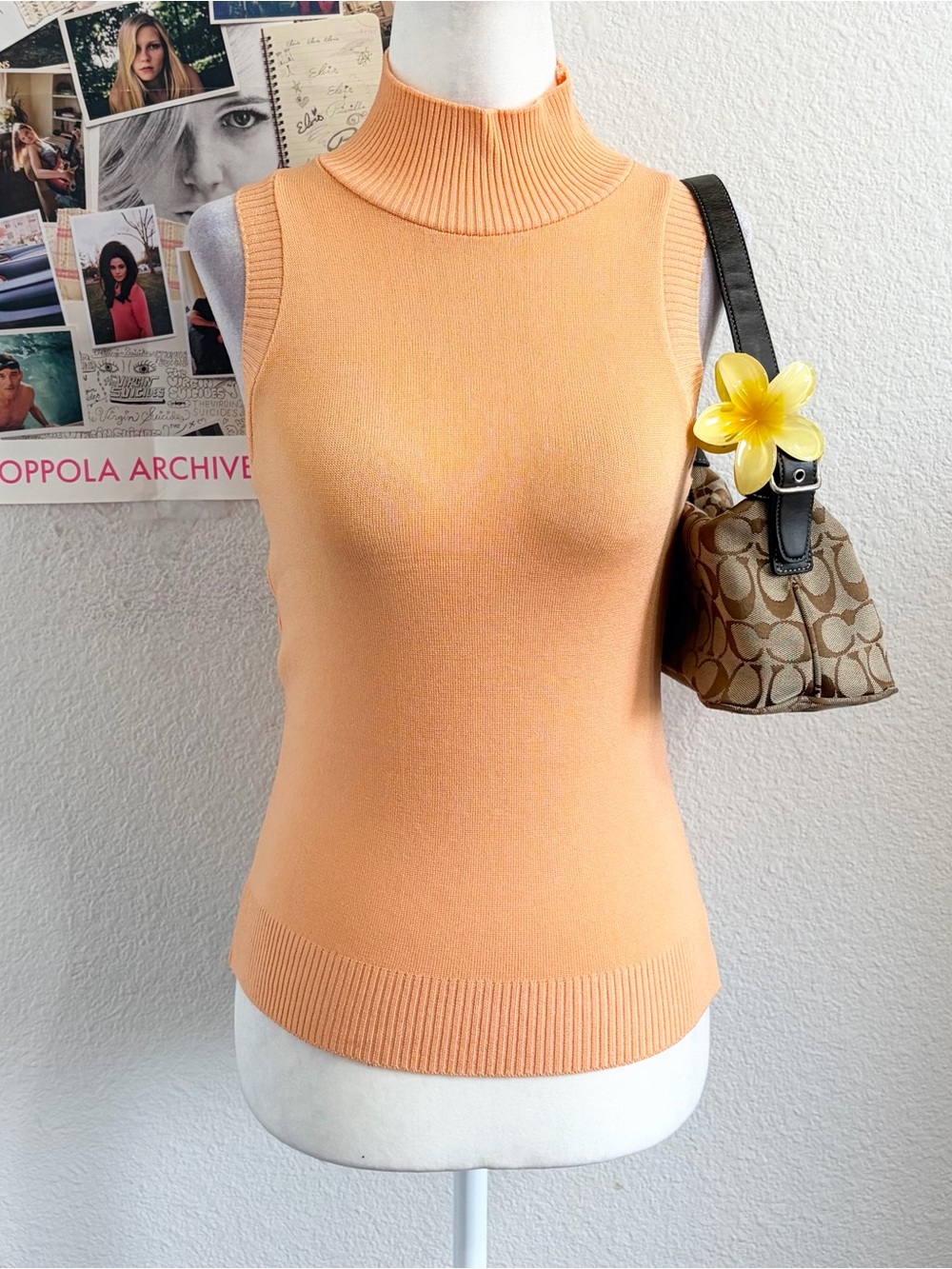 Vintage Y2K Deadstock Mock Turtle Neck Basic Knit Sweater Tank Top